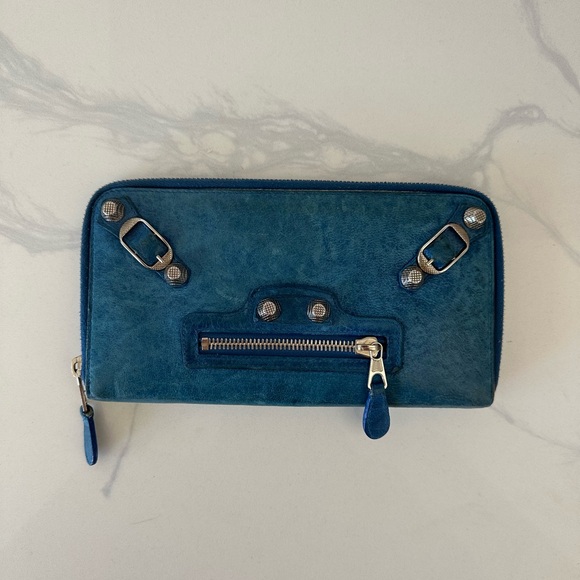 BALENCIAGA Zip Around Wallet, Blue with Giant Silver Hardware - Picture 10 of 15